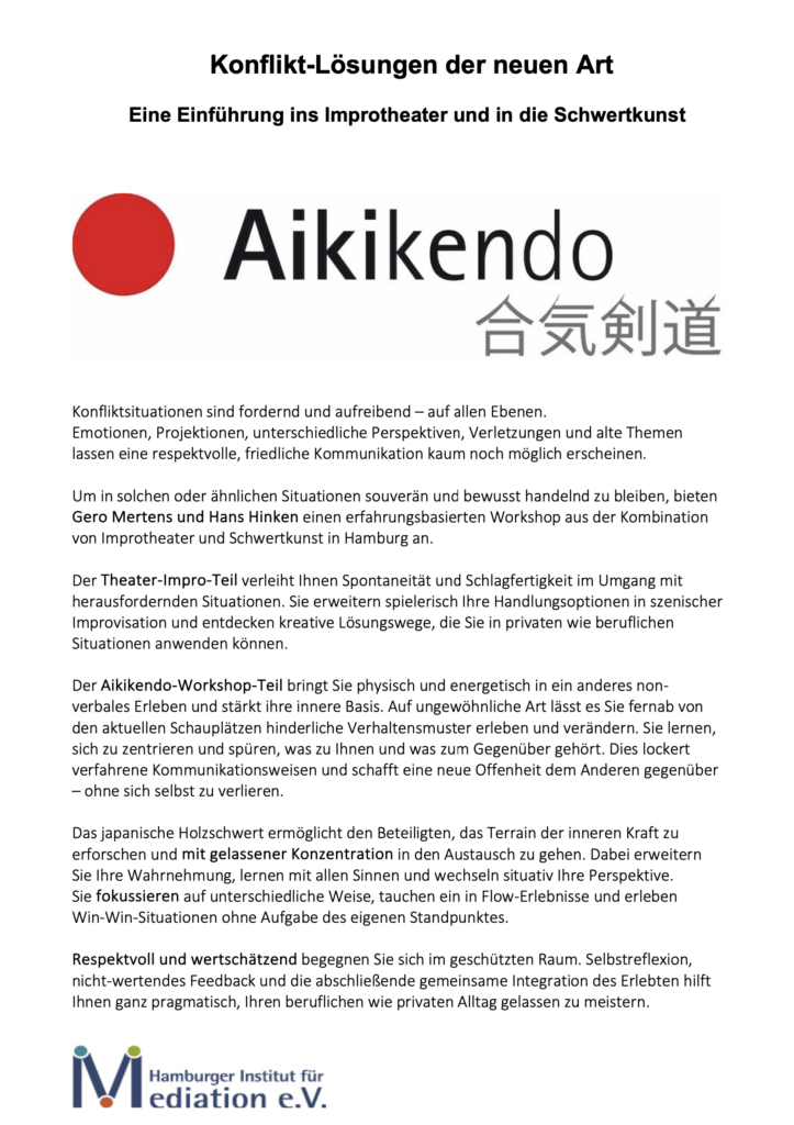 Beschreibung des Aikikendo-Workshops in Hamburg im November 2024. 